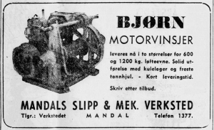 Reklame for Bjørn motorvinsj. (1952)