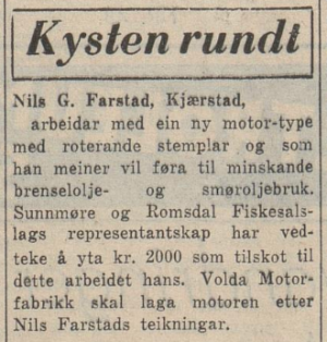 Avisnotis i Fiskaren 1. desember 1949