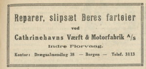 (1918) Cathrinehavn Værft og Motorfabrik AS (Gula Tidene 6/9/1918)