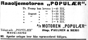 Reklame, Motoren Populær 1917 (Aftenposten)