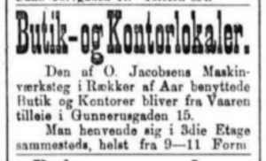 1896 O. Jacobson i Gunnerusgaden 15 (Fra Aftenposten)