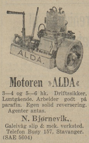 Reklame for motoren Alda år 1932