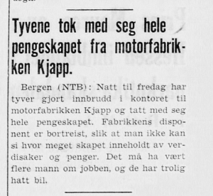 Tyver tok pengeskap (Harstad Tidende 1954)