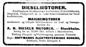 Reklame fra 1908 (Aftenposten)
