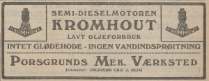 1915 - Porsgrund Mek Verksted selger Kromhout