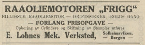 1918 - Reklame for Frigg fra Gula Tiddend