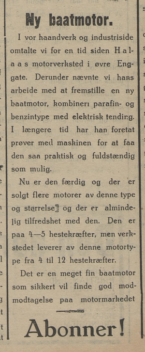 Avisartikkel fra 1920